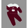 1-2-3 Yaş Ponponlu Zürafa Desenli Kuzu Kumaş Uzun Kollu 2li Kız Erkek Çocuk Takımı Bordo