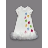 1-2-3 Yaş Renkli Kelebekler Nakışlı Eteği Fırfırlı Jile Çocuk Elbisesi Beyaz