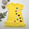1-2-3 Yaş Renkli Kelebekler Nakışlı Eteği Fırfırlı Jile Çocuk Elbisesi Sarı
