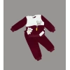 1-2-3 Yaş Sallanan Balık Nakışlı Kuzu Kumaş Sweat Pantolon Uzun Kollu Kız Erkek 2 Li Takımı Bordo