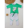 3-6 6-9 9-12 12-18 Ay Yavru Koala Nakışlı Uzun Kollu Sweat 2li Kız Erkek Bebek Takımı Yeşil