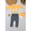 3-6 6-9 9-12 Ay Şımarık Tavşan Nakışlı Şapkalı Uzun Kollu Sweat 3lü Kız-erkek Bebek Takımı Turuncu