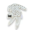 3-6-9-12 Ay Puantiyeli Şapkalı Çıtçıt Kapamalı Patikli 3lü Kız Bebek Takımı Beyaz