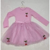 5-6-7 Yaş Kiraz Desenli Kurdela Kuşaklı Astarlı Uzun Kollu Kız Çocuk Tütü Elbise Pembe