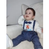 9-12-18 Ay Papyonlu Sweat Kot Pantolon 2li Erkek Bebek Salopet Takımı Lacivert