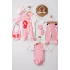 Kelebek Nakışlı Tulumlu % 100 Pamuk Kız Bebek 5li Set