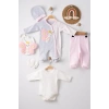 Kelebek Nakışlı Tulumlu % 100 Pamuk Kız Bebek 5li Set