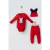 Mickey Desenli Şapkalı 3lü Erkek Bebek Takımı