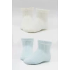Organik 2li Puan Derby Penye Soket Çorap  Mavi Ekru