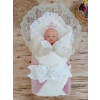 Yenidoğan Wool Yün Kumaş Taç Nakışlı Güpür Duvaklı Fiyonk Prizma Taş Unisex Kundak Bebek Battaniyesi Pembe