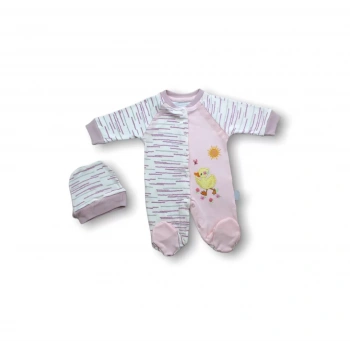 0-3 3-6 6-9 Ay Süslü Ördek Nakışlı Şapkalı Kız Bebek Tulumu Pembe