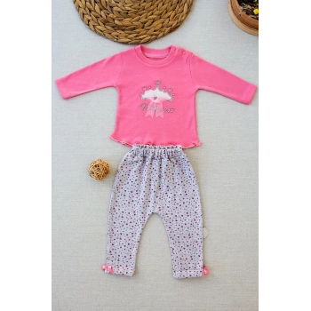 3-6 6-9 9-12 Ay Full Star Nakışlı Şapkalı Uzun Kollu Sweat 3lü Erkek Bebek Takımı Fuşya