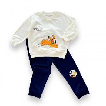 6-9-12-18 Ay Köpek Baskılı Pamuk Penye Kumaş Erkek Bebek Takımı Lacivert