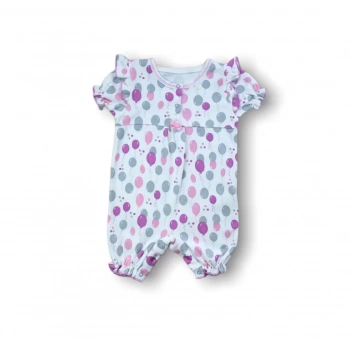 9-12 12-18 18-24 Ay Cemre Uçan Balon Baskılı Kısa Kollu Kız Bebek Tulumu Ekru