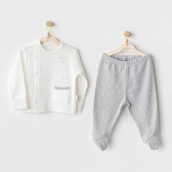 Andywawa Ac25704 Sıde Snap Set Mommys Little Star 2li Zıbın Set Grey