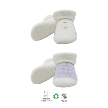 Bistyle 2li Havlu Soket Kaymaz Çorap 10504 İndigo Ekru