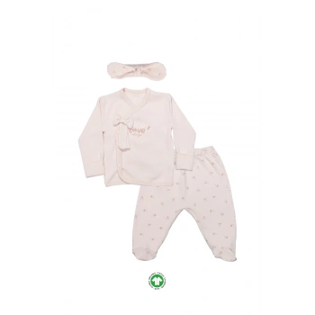 Bistyle 3lü Zıbın Takım Grow İn Love 13102 Pembe Ekru