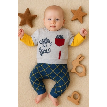 Cep Bear Nakışlı % 100 Pamuklu 2li Erkek Takım