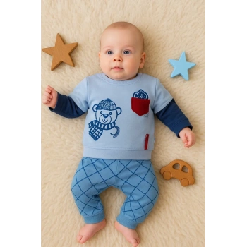 Cep Bear Nakışlı % 100 Pamuklu 2li Erkek Takım