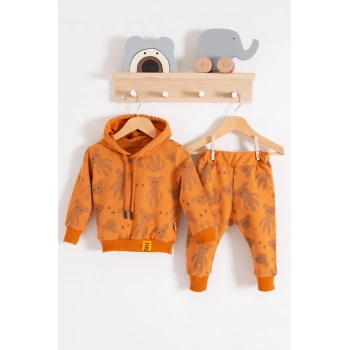 Cool Bear Kapüşonlu % 100 Pamuk Erkek Bebek Takımı