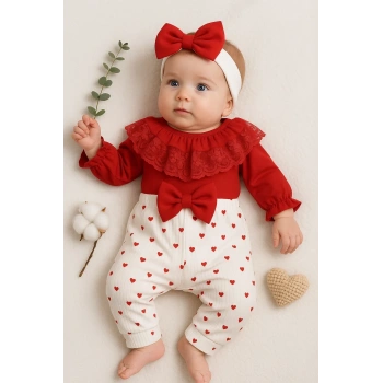 Dantel Yaka Kız Bebek Tulumu % 100 Pamuk