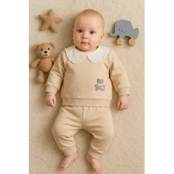 Dantel Yakalı Pamuklu 2li Kız Bebek Takımı