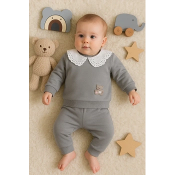 Dantel Yakalı Pamuklu 2li Kız Bebek Takımı