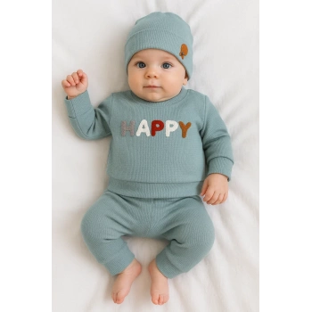 Happy Nakışlı 2li Pamuklu Erkek Bebek Takım