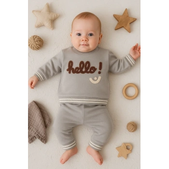 Hello Nakışlı % 100 Pamuk 2li Erkek Bebek Takım