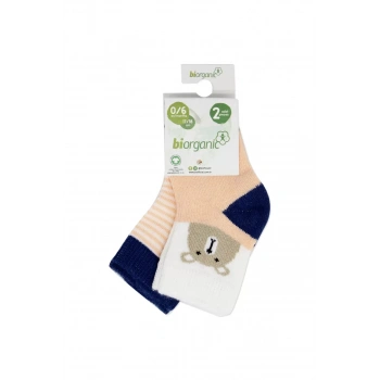 Hello Teddy Bear 2li Kız Çorap  Somon