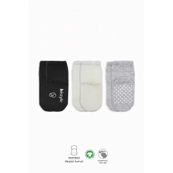 Kaymaz Penye Soket Çorap 3lü  Siyah Ekru Gri