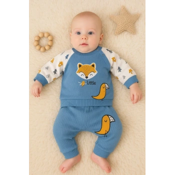 Littie Fox Nakışlı % 100 Pamuklu 2li Erkek Takım