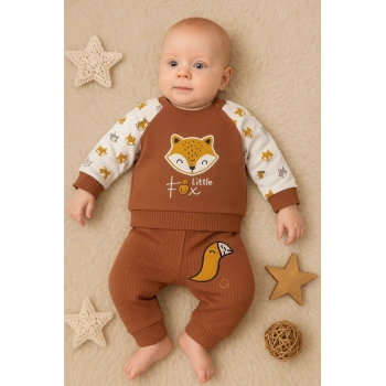 Littie Fox Nakışlı % 100 Pamuklu 2li Erkek Takım