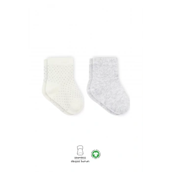 Organik 2li Puan Derby Penye Soket Çorap  Gri Ekru