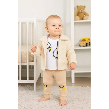 Peluş Hırkalı 3 Lü Kız Bebek Takım