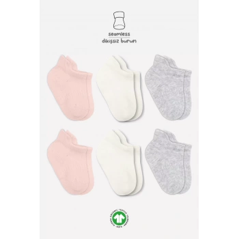 Penye Sneakers Çorap 6lı  Pembe Ekru Gri
