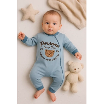 Persona Bear Nakışlı % 100 Pamuk Erkek Bebek Tulum