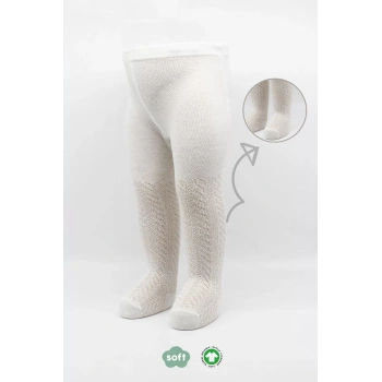 Tekli Zikzak Kabartma Penye Külotlu Çorap Bs50108 Ekru