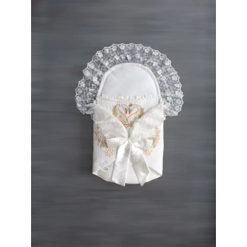 Yenidoğan Kuğu Nakışlı Avangard Kundak Bebek Battaniyesi Ekru