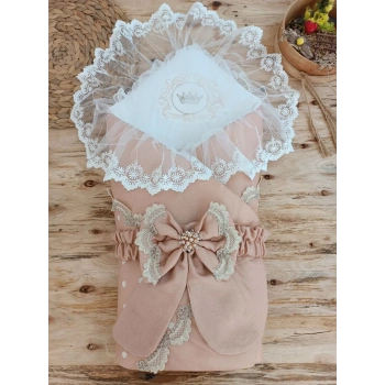 Yenidoğan Pamuk Papatya Desenli Trilüks Unisex Kundak Bebek Battaniyesi Kahverengi