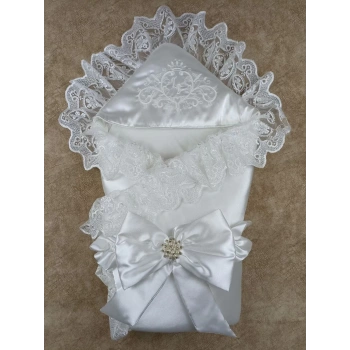 Yenidoğan Pırıltı Nakış Detaylı Lüks Kundak Bebek Battaniyesi Ekru