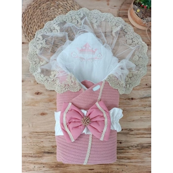 Yenidoğan Tericotton Örgülü Trilüx Bebek Battaniyesi Kundak Gül Kurusu