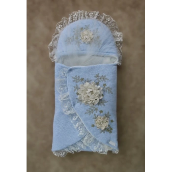 Yenidoğan Üç Gül Bahçesi Erkek Kundak Bebek Battaniyesi Mavi