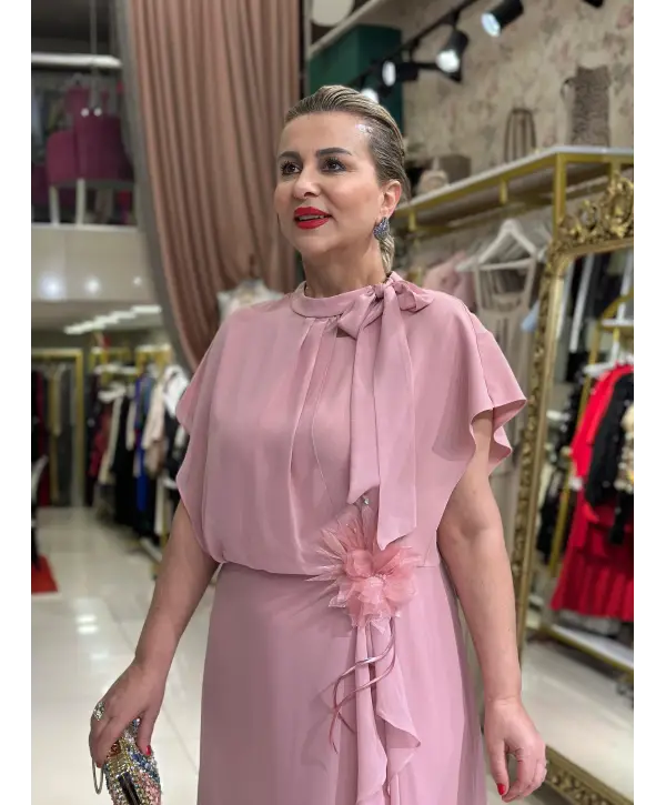 FUŞYA GÜL DETAY ELBİSE