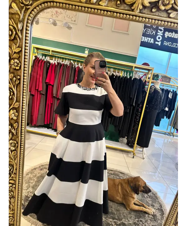 SİYAH BEYAZ ÇİZGİ ELBİSE