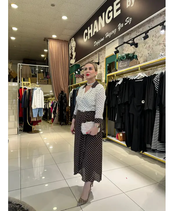 PUANTİYELİ ELBİSE KAHVERENGİ