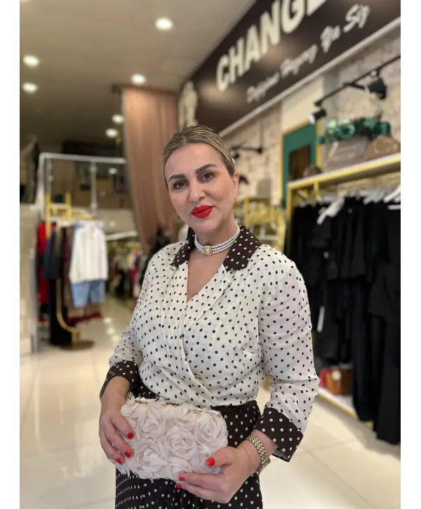 PUANTİYELİ ELBİSE KAHVERENGİ