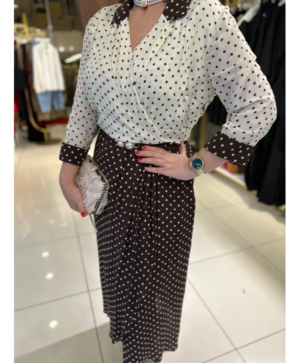 PUANTİYELİ ELBİSE KAHVERENGİ