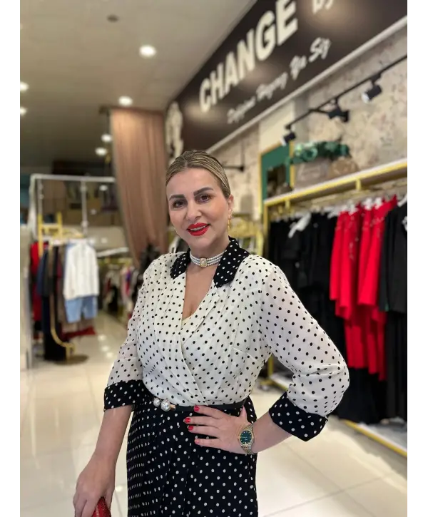 PUANTİYELİ ELBİSE SİYAH