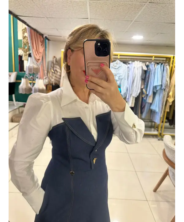 GÖMLEK MODELLİ KOT ELBİSE